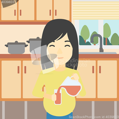 Image of Pregnant woman pouring juice vector illustration.