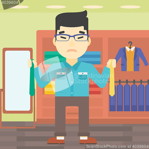 Image of Customer choosing necktie vector illustration.