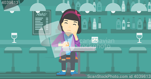 Image of Woman drinking at the bar vector illustration.