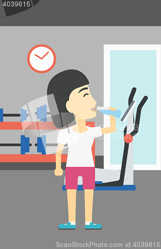 Image of Sportive woman drinking water vector illustration.