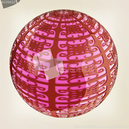 Image of Arabic abstract glossy dark red geometric sphere and pink sphere