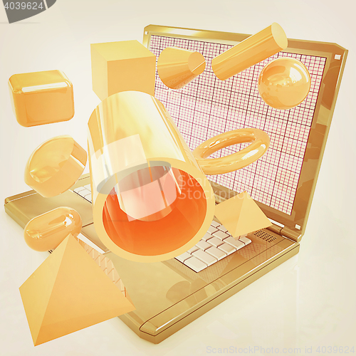 Image of Powerful laptop specially for 3d graphics and software . 3D illu