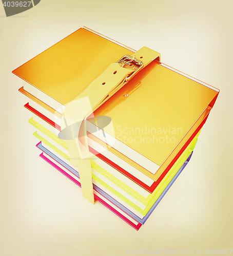 Image of colorful real books. 3D illustration. Vintage style.