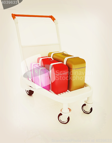 Image of Trolley for luggage at the airport and luggage. 3D illustration.