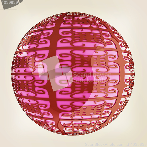 Image of Arabic abstract glossy dark red geometric sphere and pink sphere