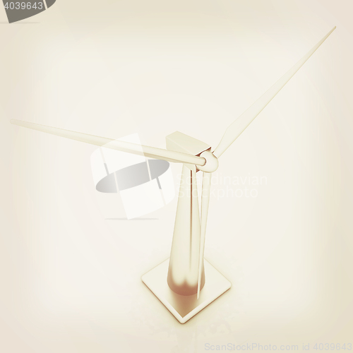 Image of Wind turbine isolated on white . 3D illustration. Vintage style.