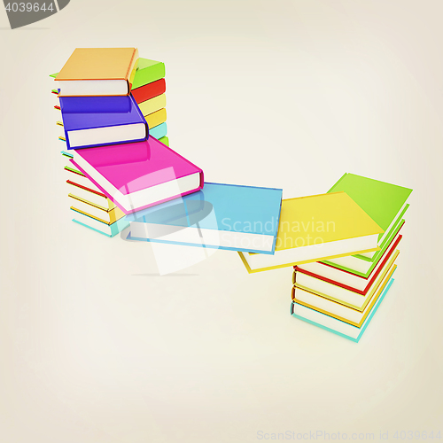 Image of colorful real books. 3D illustration. Vintage style.