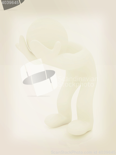 Image of 3d personage with hands on face on white background. Starting se