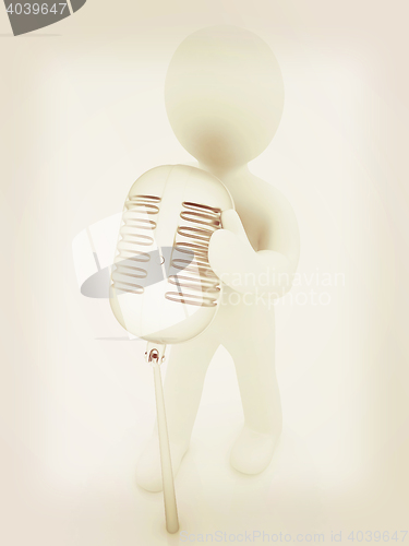 Image of 3D man with a microphone on a white background . 3D illustration