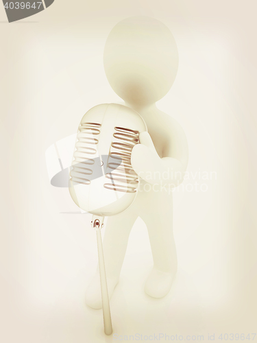 Image of 3D man with a microphone on a white background . 3D illustration