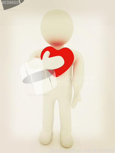 Image of 3d man holding his hand to his heart. Concept: \"From the heart\".