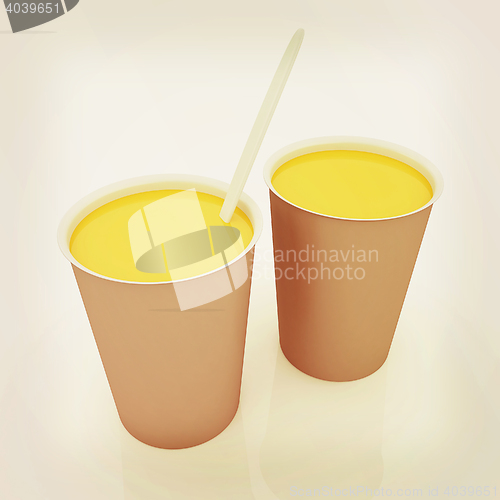 Image of Orange juice in a fast food dishes. 3D illustration. Vintage sty