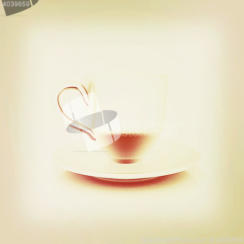 Image of Cup on a saucer. 3D illustration. Vintage style.