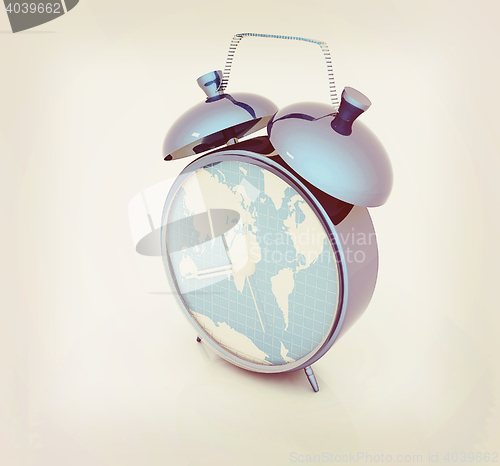 Image of Clock of world map. 3D illustration. Vintage style.