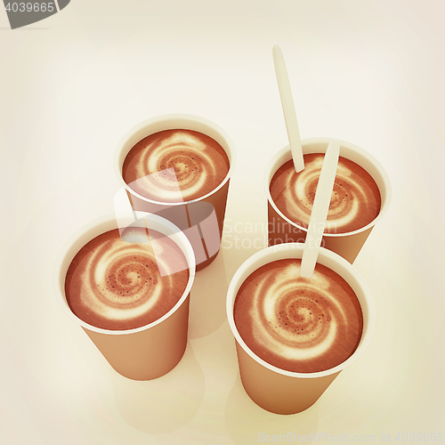 Image of Coffe in fast-food disposable tableware. 3D illustration. Vintag