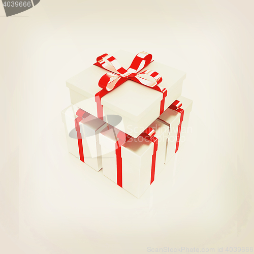 Image of Gifts with ribbon on a white background. 3D illustration. Vintag