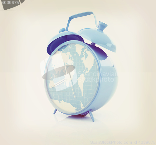 Image of Clock of world map. 3D illustration. Vintage style.