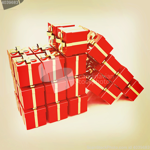Image of Bright christmas gifts. 3D illustration. Vintage style.