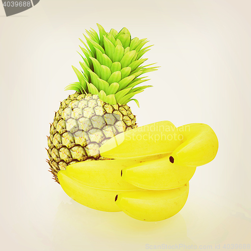 Image of pineapple and bananas. 3D illustration. Vintage style.