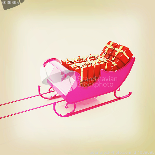 Image of Christmas Santa sledge with gifts. 3D illustration. Vintage styl