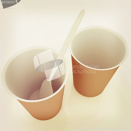 Image of fast-food disposable tableware. 3D illustration. Vintage style.