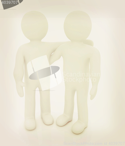 Image of Friends standing next to an embrace. 3d image. Isolated white ba