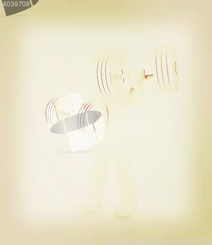 Image of 3d mans with metall dumbbells. 3D illustration. Vintage style.