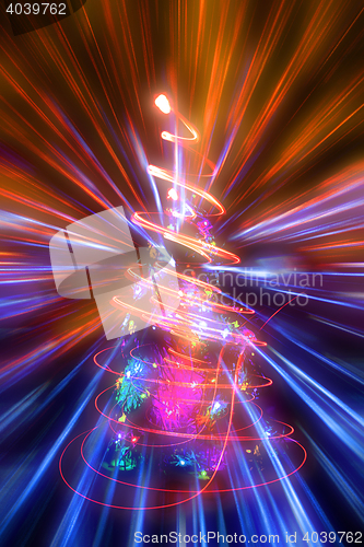 Image of xmas tree with abstract christmas lights explosion