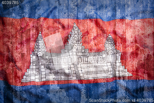 Image of Grunge style of Cambodia flag on a brick wall     