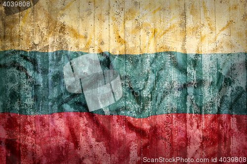 Image of Grunge style of Lithuania flag on a brick wall