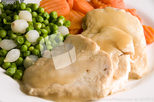 Image of sliced white meat chicken dinner