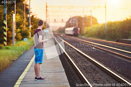 Image of Railway station at the sunset