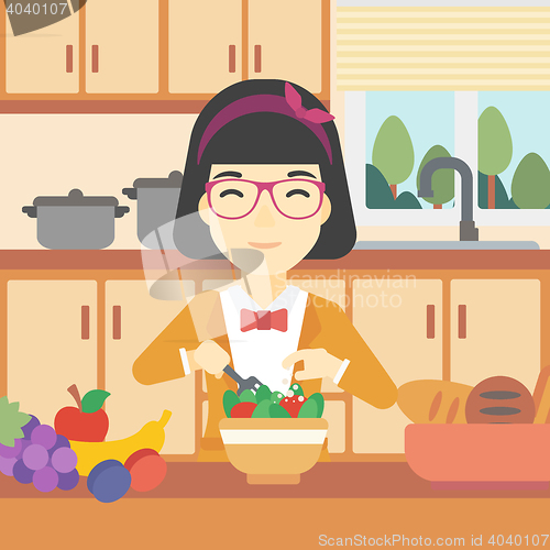 Image of Woman cooking vegetable salad vector illustration.