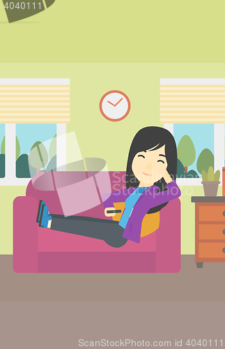 Image of Woman lying on sofa vector illustration.
