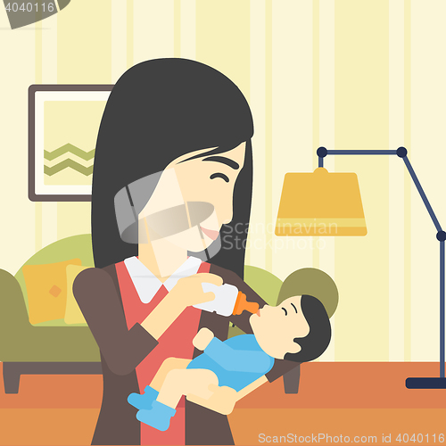 Image of Mother feeding baby vector illustration.
