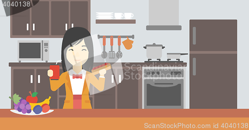 Image of Woman eating fast food vector illustration.