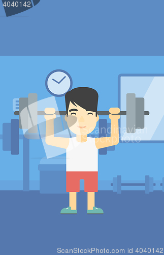 Image of Man lifting barbell vector illustration.