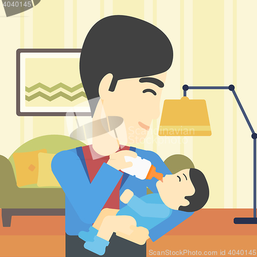 Image of Father feeding baby vector illustration.