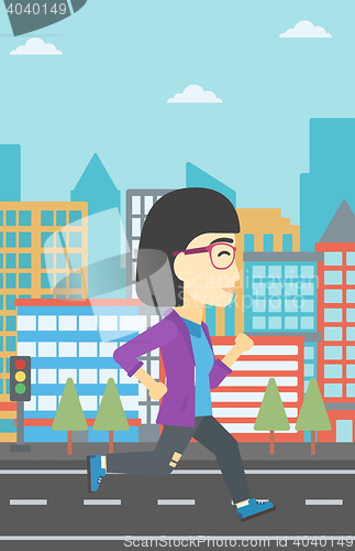 Image of Sportive woman jogging vector illustration.