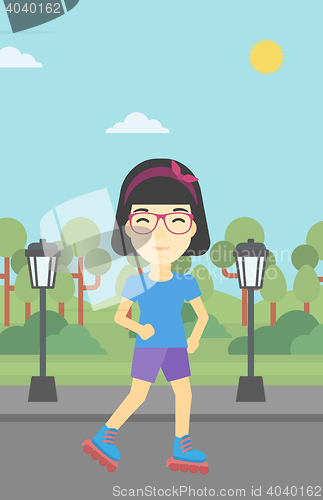 Image of Sporty woman on roller-skates vector illustration.