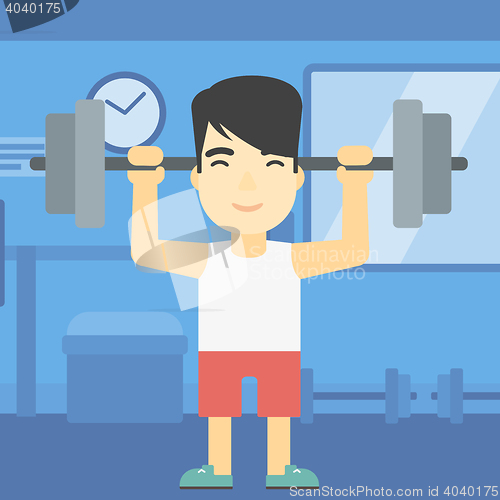 Image of Man lifting barbell vector illustration.