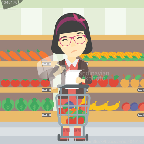 Image of Woman with shopping list vector illustration.