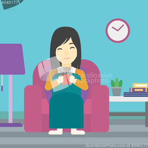 Image of Woman drinking coffee or tea vector illustration.