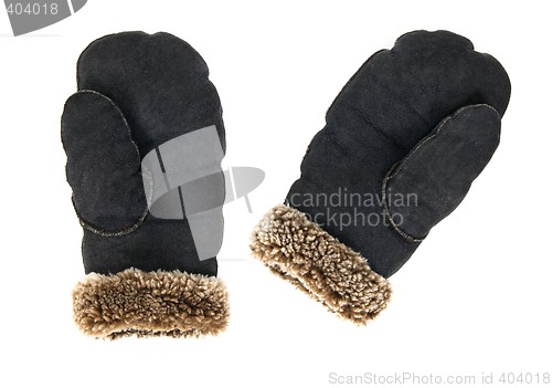 Image of Leather mittens on white background