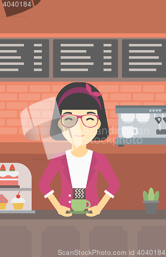 Image of Woman making coffee vector illustration.