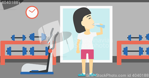 Image of Sportive woman drinking water vector illustration.