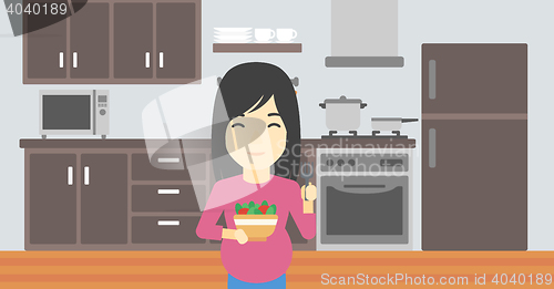Image of Pregnant woman with vegetables and fruits.