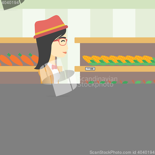 Image of Customer with shopping cart vector illustration.