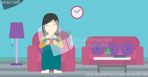 Image of Woman drinking coffee or tea vector illustration.