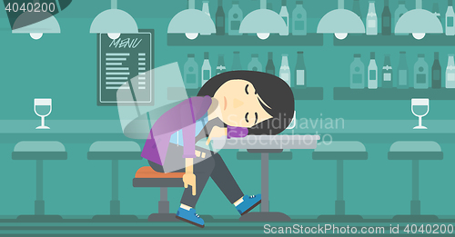 Image of Drunk woman sleeping in bar.